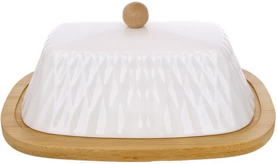 Маслянка Ceram-Bamboo Romb порцелянова з бамбуковим блюдцем 20.5х14.5см