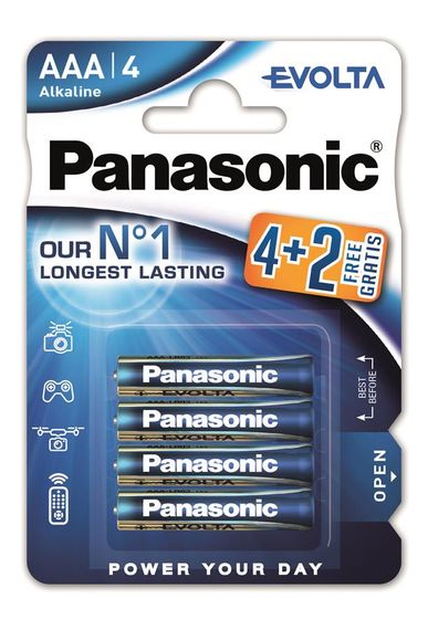 Батарейка Panasonic EVOLTA щелочная AAА блистер, 6 шт. (LR03EGE/6B2F)