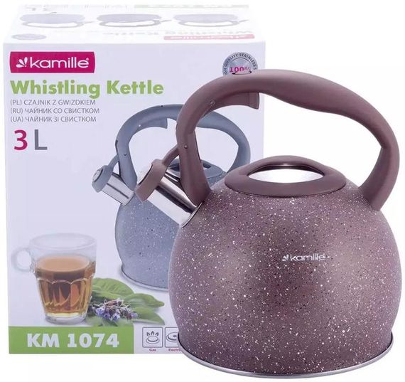 Чайник Kamille Whistling Kettle 3л з нержавіючої сталі зі свистком (коричневий граніт) | Зображення 2