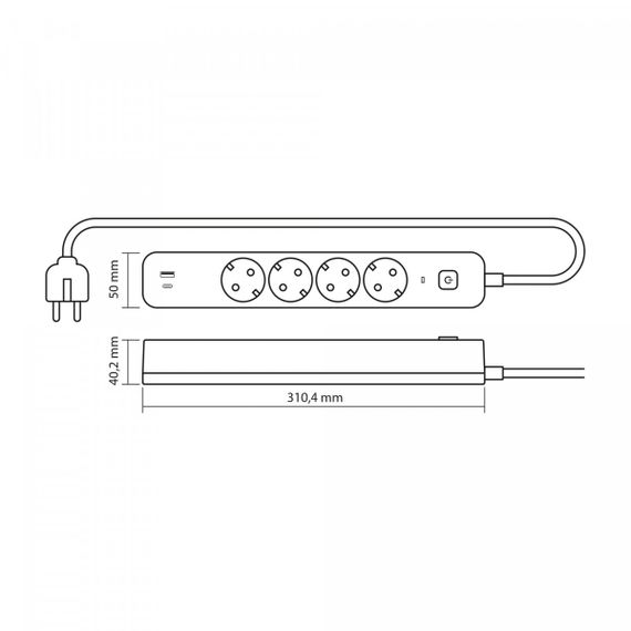 Мережевий подовжувач 3 м 4 гнізда з USB (QC3.0) і USB-C (PD18W) заземленням і кнопкою VIDEX VF-PD43G1QC1PD-W | Зображення 8