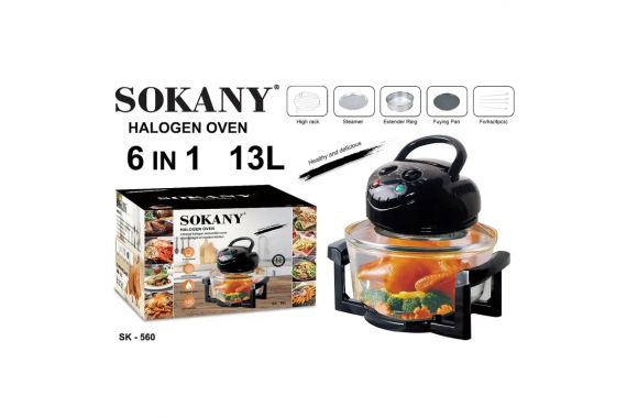 Аерофритюрка 6в1 SOKANY SK-560 електрична аерогриль 13 л 1400 Вт галогенна піч температура до 250 С | Зображення 4
