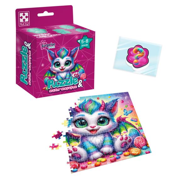 Детские пазлы с сюрпризом "Цветной дракончик" VT8030-05, 180 деталей | Зображення 1
