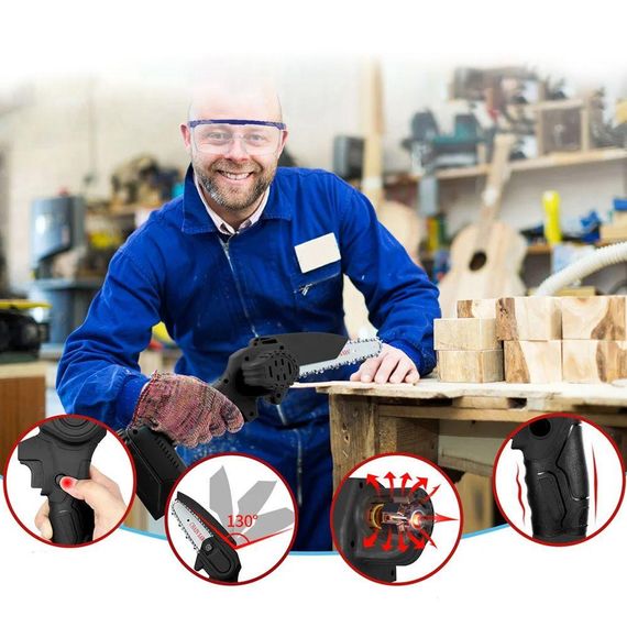 Акумуляторна ланцюгова міні пила + акумулятор 48V / Ручна електропилка для обрізки дерев / Ланцюгова пила для саду | Зображення 1