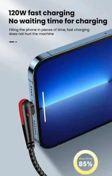 Кабель USB Type-C для швидкого заряджання Huawei Mate (1 метр), 90 градусів, чорний | Зображення 6