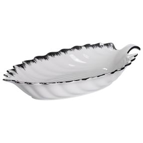 Фарфоровое блюдо для сервировки стола в форме листа 41×20×6.5 (см) Белый с серебром 2551-1S