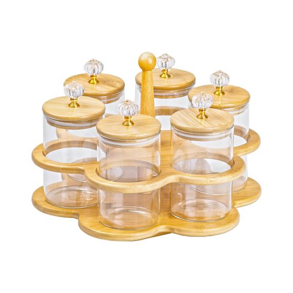 Банки для сыпучих продуктов набор из 6 штук по 580 мл на деревянной подставке HP16292 | Зображення 3