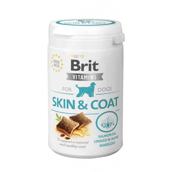Вітаміни Brit Vitamins Skin and Coat для дорослих собак для здоров я шкіри та шерсті з лососем 150 г