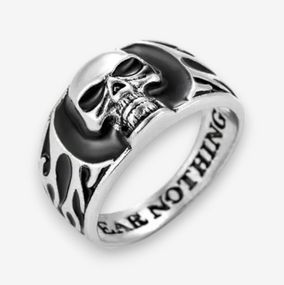 Сміливий хіп-хоп перстень з черепом і написом "Нічого не бійся", сріблястий, розмір 20