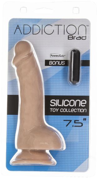 Вигнутий фалоімітатор на присосці ADDICTION — BRAD 7,5″ Dildo With Balls, Beige | Зображення 5