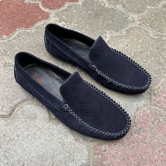 Темно синие перфорированные мужские мокасины 41 размер