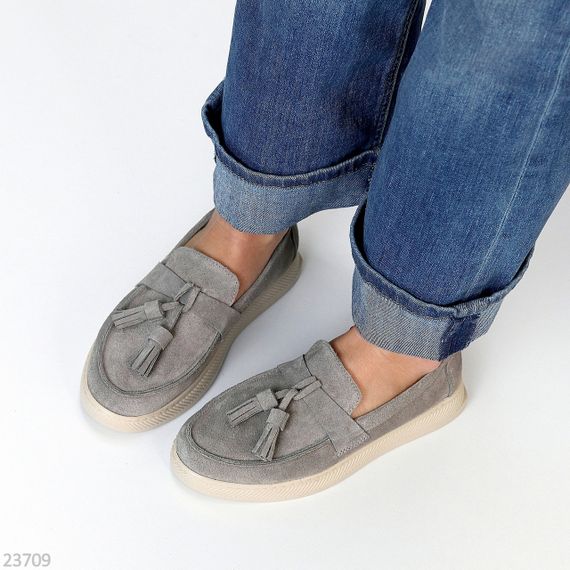 Сірі замшеві прошитие лофери натуральна замша колір на вибір | Зображення 7