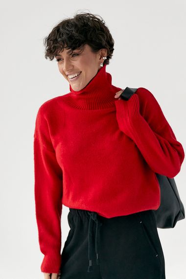 В'язаний теплий базовий гольф - червоний цвет, ONE SIZE (є розміри) | Зображення 4