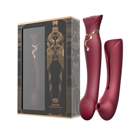 Смартвібратор 3в1 Zalo — Queen Wine Red, пульсівна перлина та вакуум, кристал Swarovski | Зображення 9