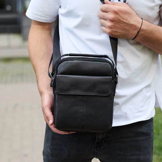 Чоловіча шкіряна сумка, барсетка з натуральної шкіри 24х18х8, сумочка для чоловіків, чорна | Зображення 5
