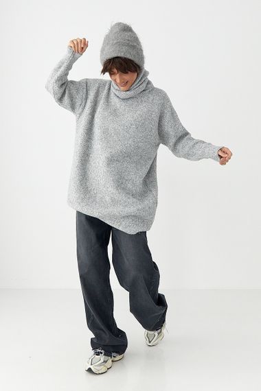 Жіноча в'язана туніка з високою горловиною - сірий цвет, ONE SIZE (є розміри) | Зображення 2