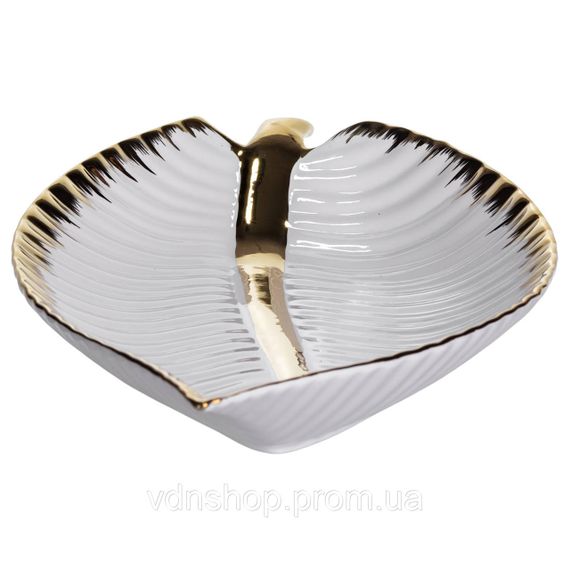 Порцелянове блюдо для сервірування стола у формі листя 35×18.5×5 (см) блюдо для подавачі закусок Золото WH045 | Зображення 2
