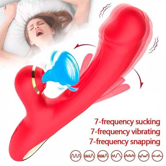 Вібратор 3в1 Pretty Love Finger Bunny 21 режим червоний | Зображення 1