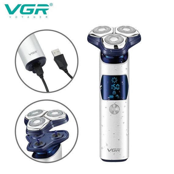 Электробритва VGR V-328 - роторная, водонепроницаемая, LED-дисплей, беспроводная | Зображення 2