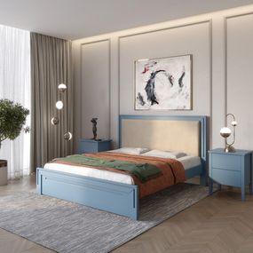 Односпальне дерев'яне ліжко Mebigrand Торонто Т4 Сіро-синій (S7010R90B)/Аляска 23 (бежевий) 80х190 см (MBG-8596)