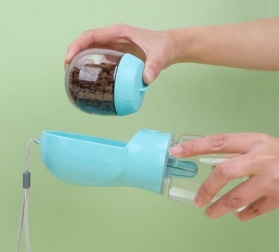 Портативна Поїлка Для Собак 2в1 з Годівницею 180 мл Прогулянкова Пляшечка Питна 320 мл М'ятна | Зображення 7