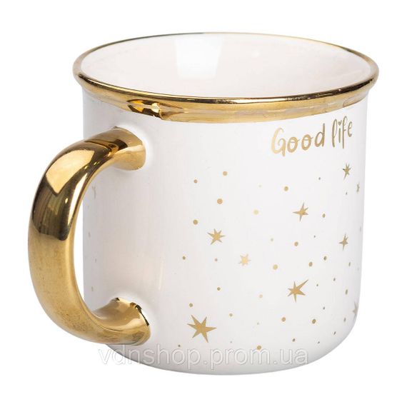 Чашка порцелянова із золотим обідком та позолоченою ручкою 320 (мл) Good life Біла RX-N231506W | Зображення 1