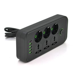 Мережевий фільтр F07U, 6 розеток (3 EU+3 Universal) + 4 USB + 1PD, кнопка включення з індикатором, 2 м, 3х0,75