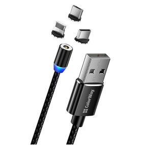 Кабель USB Lightning/Micro USB/Type-C ColorWay CW-CBUU020-BK 2,4A магнітний 1м чорний