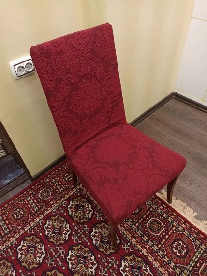 Натяжний чехол на стілець бежевого кольору Універсальний розмір | Зображення 8