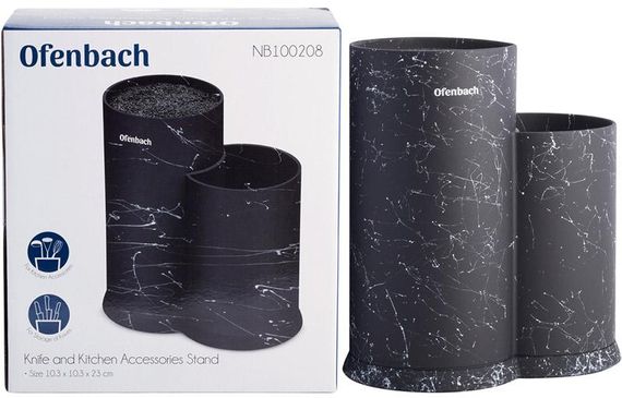 Підставка-колода Ofenbach Black Marble для кухонних ножів і ножиць 20х12х22.5см, подвійна кругла | Зображення 5