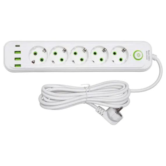 Мережевий фільтр-подовжувач 5 розеток 3xUSB-A 1xUSB-C 3м білий HP-5-41 | Зображення 1
