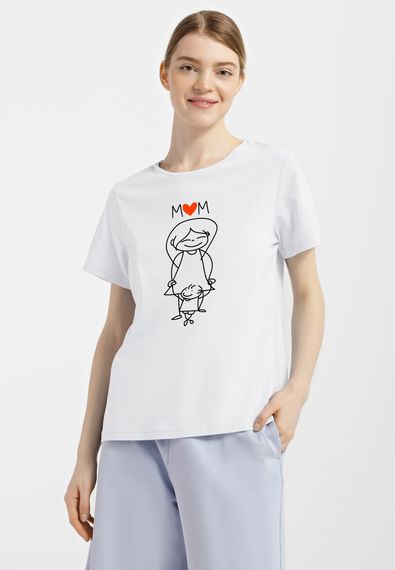 Футболка жіноча біла з принтом "Мама з дитиною", S