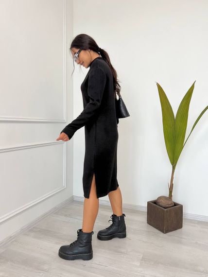 Женское теплое платье миди из двухсторонней ангоры VE004 размер 40/42, цвет черный | Зображення 1