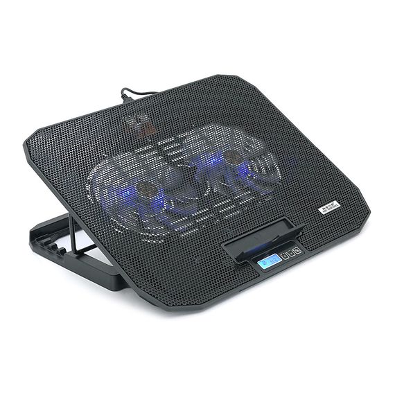 Підставка під ноутбук IceCoorel N106L, 10-18", 2*125mm 1400±10% RPM, корпус пластик+алюміній, 2xUSB 2.0+LCD, 362x260x30 mm, Black,