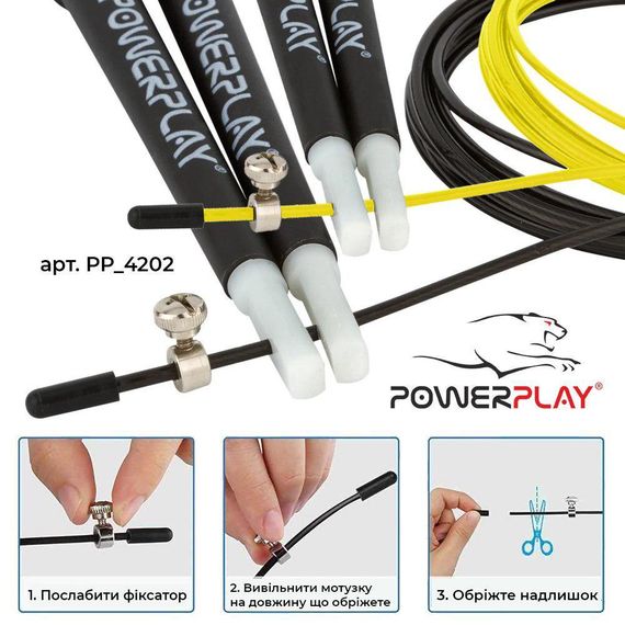 Скакалка швидкісна PowerPlay 4202 Ultra Speed Rope Чорна (2,9m.) | Зображення 5