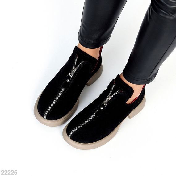 Дизайнерские черные замшевые туфли на молнии, натуральная замша на бежевой подошве | Зображення 6