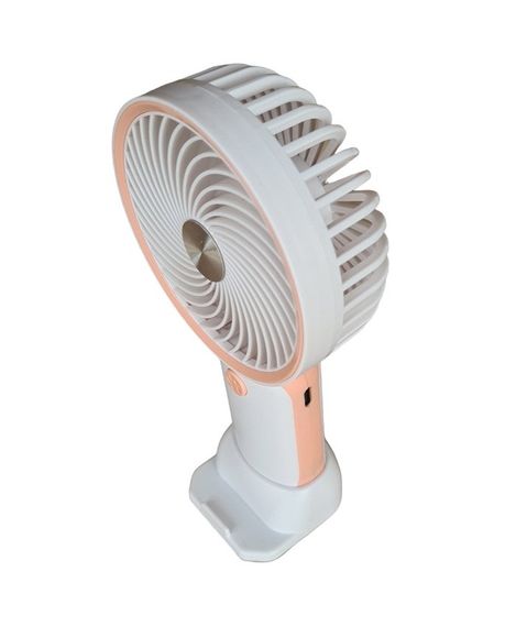 Вентилятор ручний Mini Fan HX09-1 акумуляторний з підставкою для телефону Білий з персиковим | Зображення 1
