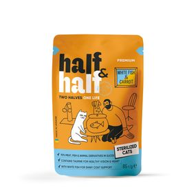 Корм вологий Half&amp;Half для стерилізованих котів з білою рибою та морквою в соусі 85 г
