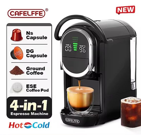 CAFELFFE 4-в-1 Автоматическая Капсульная Кофемашина 19 BAR, (Dolce Gusto, Nespresso, ESE Pods и  Молотым Кофе)