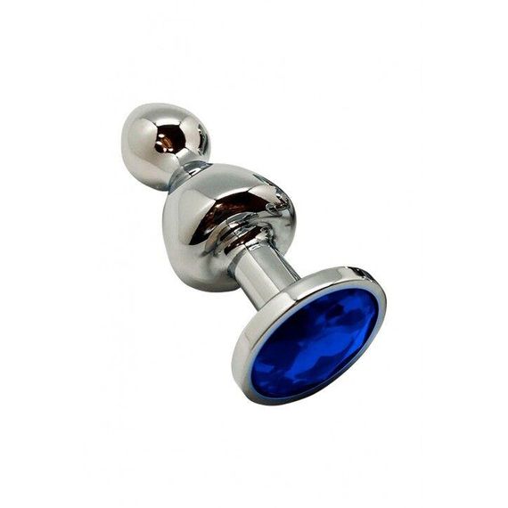 Металева анальна пробка Wooomy Lollypop Double Ball Metal Plug Blue M діаметр 3,1 см, довжина 9,4 см sexstyle