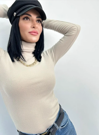 Женская теплая водолазка в рубчик на флисе GF04164 цвет бежевый, размер 54/56 | Зображення 1