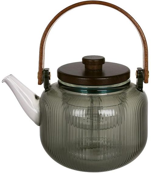 Чайник заварювальний скляний "Smokey Grey" 800мл із дерев'яною кришкою