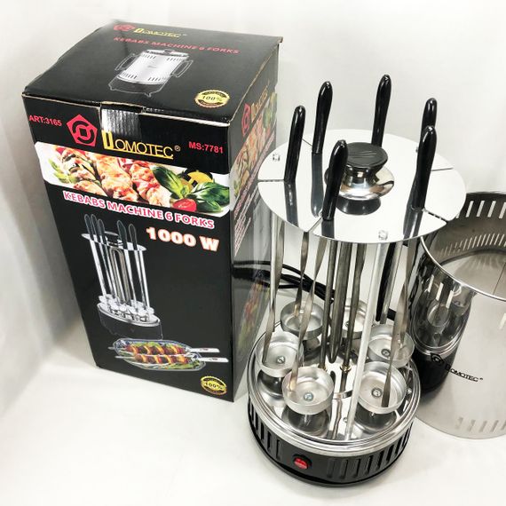 Шашличниця електрична Domotec MS-7781 на 6 шампурів 1000Вт вертикальна з нержавіючої сталі UQ-48 | Зображення 1