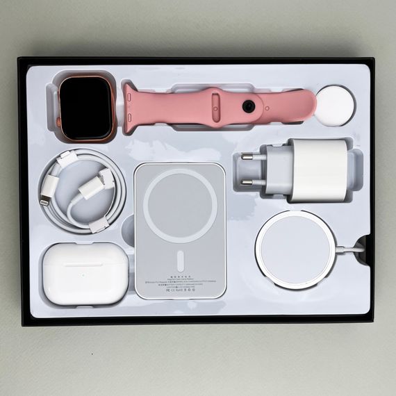 Комплект Megabox 6в1 - Watch 9 / Air Pro 2 / Battary Pack / MagSafe / 20W Type-С / Кабель 3х / Ремінець (Рожевий) UA | Зображення 9