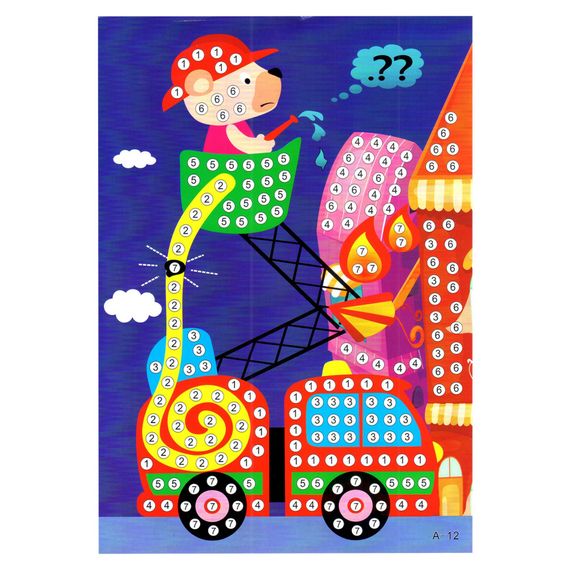 Дитяча мозаїка за номерами "Пожежник" 13-127-9 різнокольорові камінчики