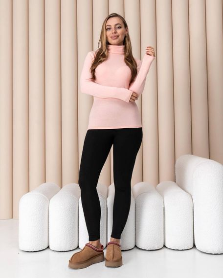 Женская теплая водолазка-гольф полушерсть на термо флисе цвет светло-розовый размер 52 DM09.09 | Зображення 1