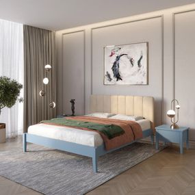 Односпальне дерев&#039;яне ліжко Mebigrand Лондон ДК Сіро-синій (S7010R90B)/Аляска 23 (Бежевий) Б1 80х200 см (MBG-6924)