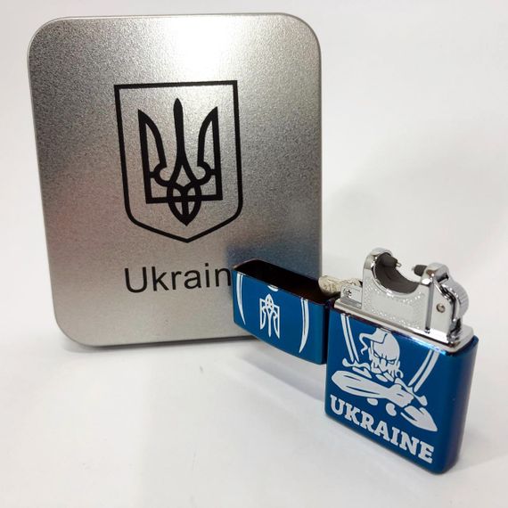Дугова електроімпульсна запальничка USB Україна (металева коробка) HL-449. DG-606 Колір: синій | Зображення 5