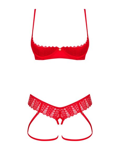 Комплект Obsessive Ingridia 2-pcs crotchless set XL/2XL, червоний, з доступом, відкриті груди | Зображення 2