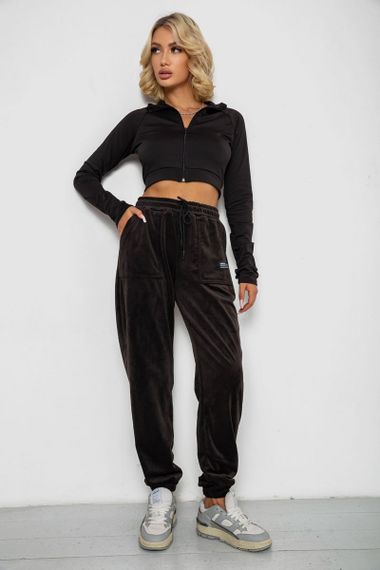 Спортивные штаны велюровые женские на флисе, цвет черный, 238R58645 | Зображення 1