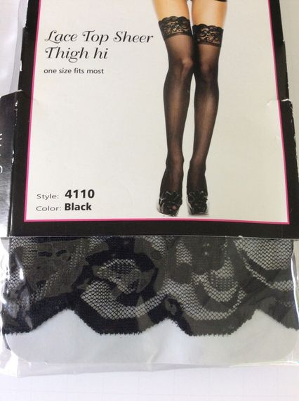 Панчохи з мереживними коронками Music Legs, чорні, One Size | Зображення 2